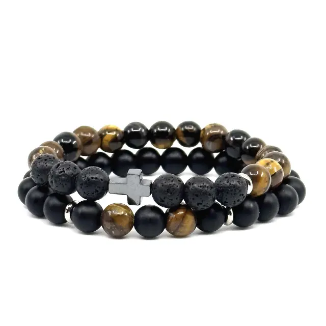 Lava Stone Διπλό Ελαστικό Βραχιόλι με Πέτρες
