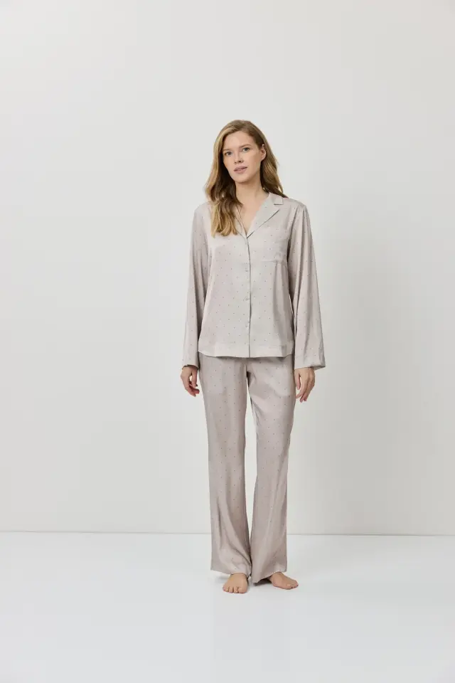 Aruelle Zela Σεμιζιέ Πιτζάμα Σατέν Πουά Beige 2