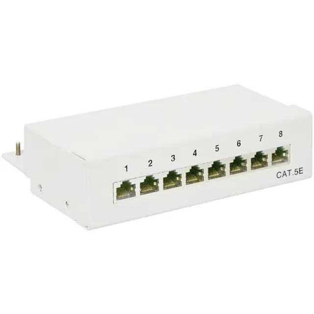 Patch panel κατηγορίας CAT 5e STP, 8 θυρών σε γκρι χρώμα.