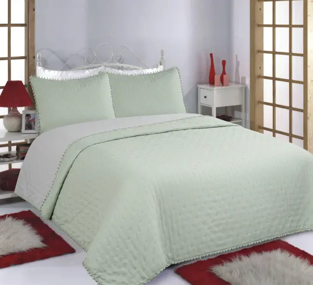 ΚΟΥΒΕΡΛΙ σετ (220cm x 240cm +2x50cm x 70cm) PON-PON mint/grey - -