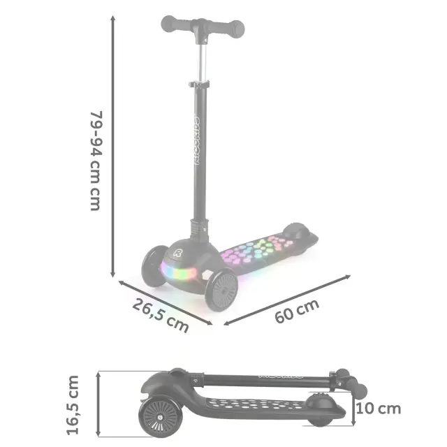 Ricokids Παιδικό Πατίνι Glowy Αναδιπλούμενο με 3 Τροχούς & Led Μαύρο 3