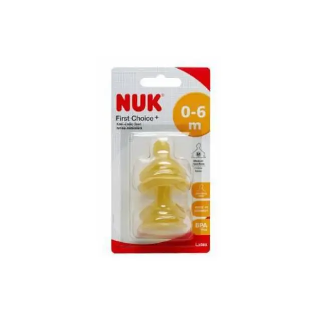 Nuk First Choice+ Latex Anti Colic Teat Θηλή από Καουτσούκ Μεσαίας Ροής No1 (107 012 36) 0-6m, 2τμχ