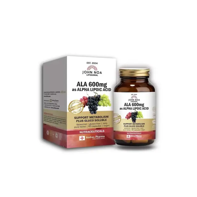 John Noa Liposomal Ala, Alpha Lipoic Acid 600mg, Λιποσωμιακό Συμπλήρωμα Διατροφής με Άλφα-λιποϊκό οξύ 60 Φυτικές Κάψουλες