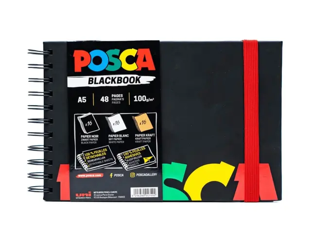 Μπλοκ Σχεδίου Blackbook Posca με σκληρό εξώφυλλο και 48 αυτοκόλλητες σελίδες - Μέγεθος Α5BLACK BOOK POSCA 001