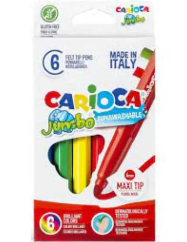 Μαρκαδόροι CARIOCA Jumbo 6 Χρώματα Superwashable – Χονδροί Μαρκαδόροι Ζωγραφικής για Παιδιά