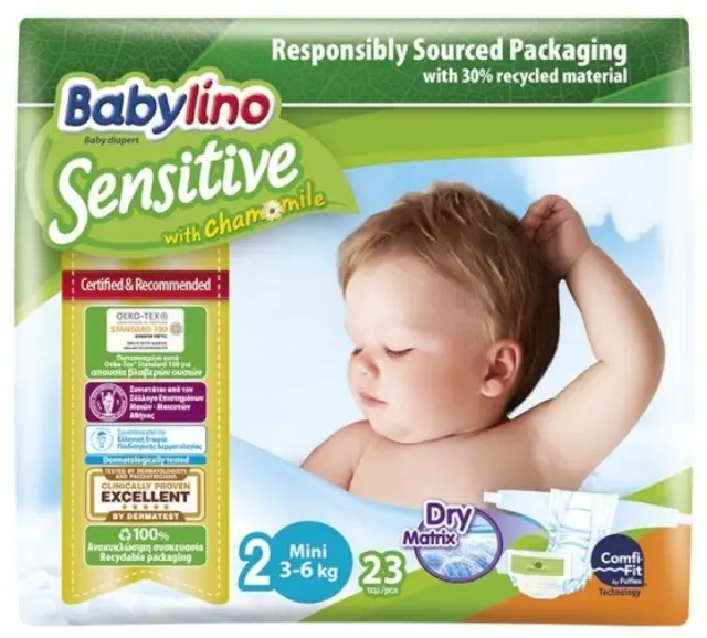 Babylino Sensitive Πάνες με Αυτοκόλλητο No. 2 για 3-6kg 23τμχ