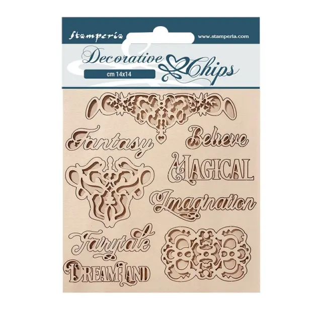 Chipboard Stamperia 14x14cm, Magic Forest, Letters and labels