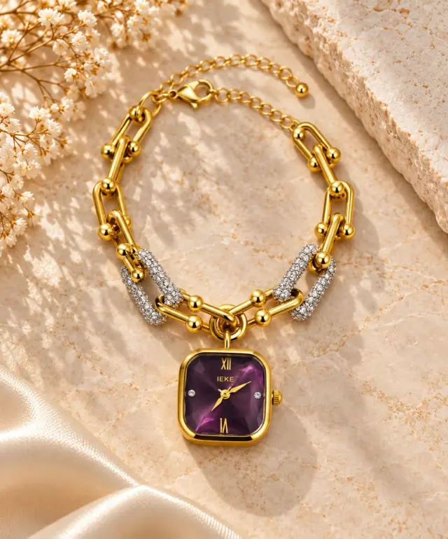 Women’s Stainless Steel Bracelet Watch with Purple Dial