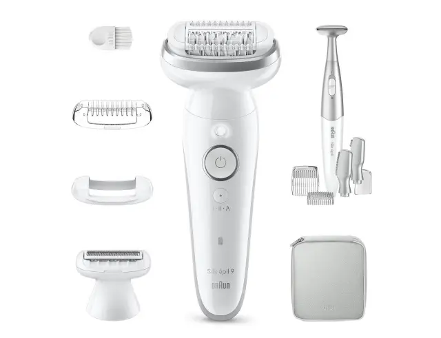 Αποτριχωτική Μηχανή Epilator Braun Silk Epil 9 Wet&Dry SES9-241 με 2 ταχύτητες και 10 εξαρτήματα - SilverSES9-241