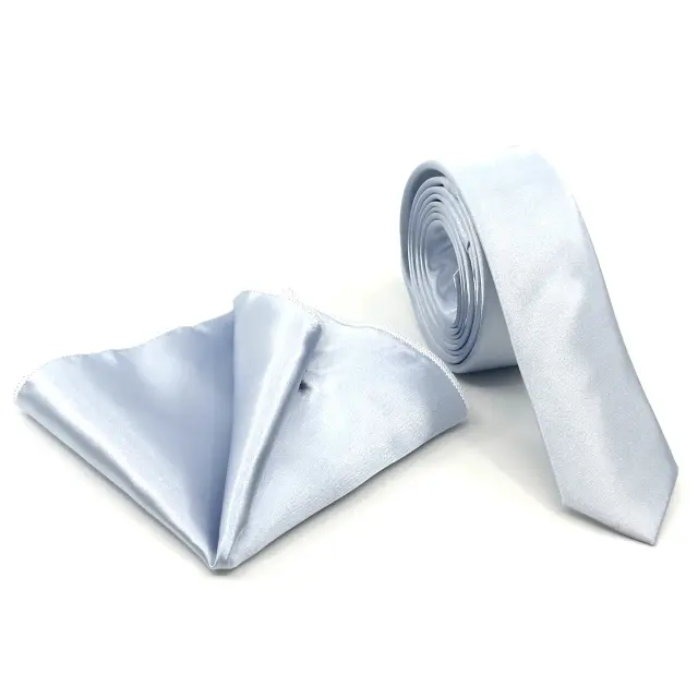 Σιέλ Γραβάτα Σατέν Glossy Slim 4,5 cm με Ασορτί Μαντήλι
