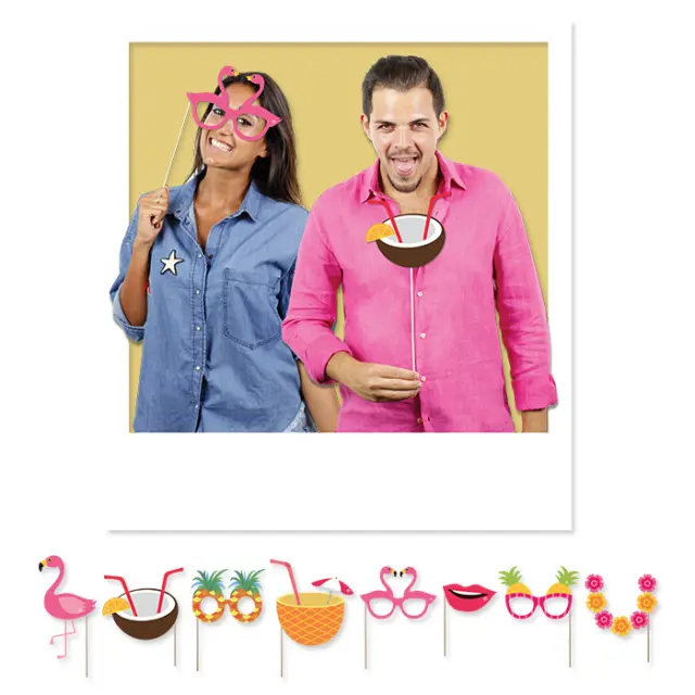 Σετ Φωτογραφικού Θαλάμου Flamingo Party Photo Booth Props / 8 τμχ