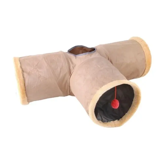 Madpet Τούνελ Γάτας Σουέτ 3 Εξόδων Μπεζ 80x26x25cm 25x80x26cm Μπεζ