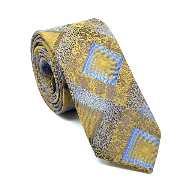 Γραβάτα Microfiber σε Χρυσαφί Μοτίβο Σετ με Μαντηλάκι