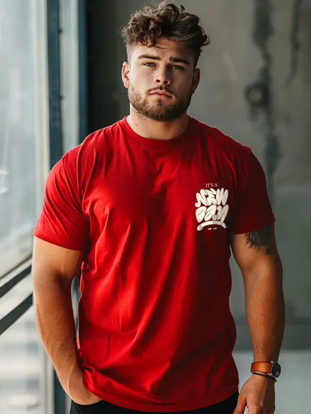 T-shirt Noshame® κόκκινο με τύπωμα - P122449 - 3XL