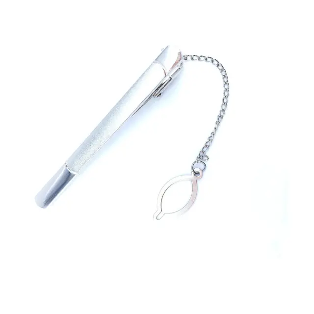 Ασημί Κλιπ Γραβάτας 6 cm με Αλυσίδα – LGTC-M48