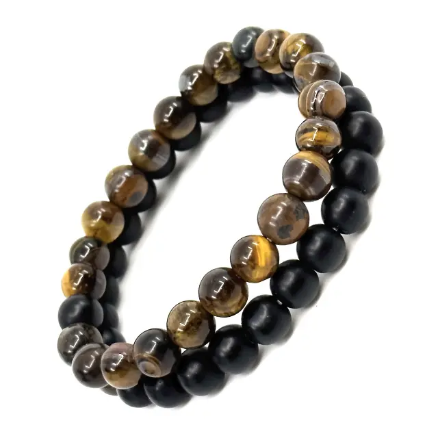 Tiger Eye Διπλό Ελαστικό Βραχιόλι με Πέτρες
