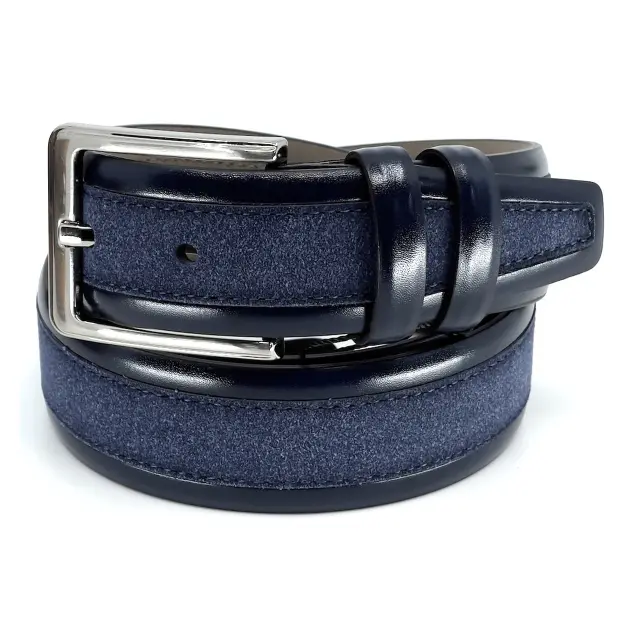 Μπλε Ζώνη P.U. Leather Τύπου Suede 3,5 cm - 110cm
