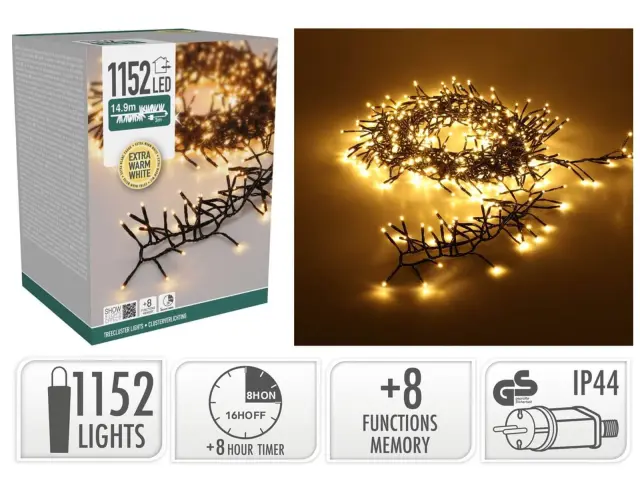 1152 Φωτάκια LED - 14.9 Μέτρα + 3 Μέτρα σύνδεσης, Μαύρο καλώδιο - 'Εξτρα θερμό λευκό AX9560350 3