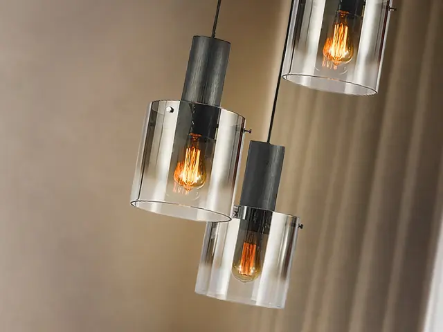 Κρεμαστό φωτιστικό 3φωτο μαύρο smoke glass E27 μοντέρνο 2