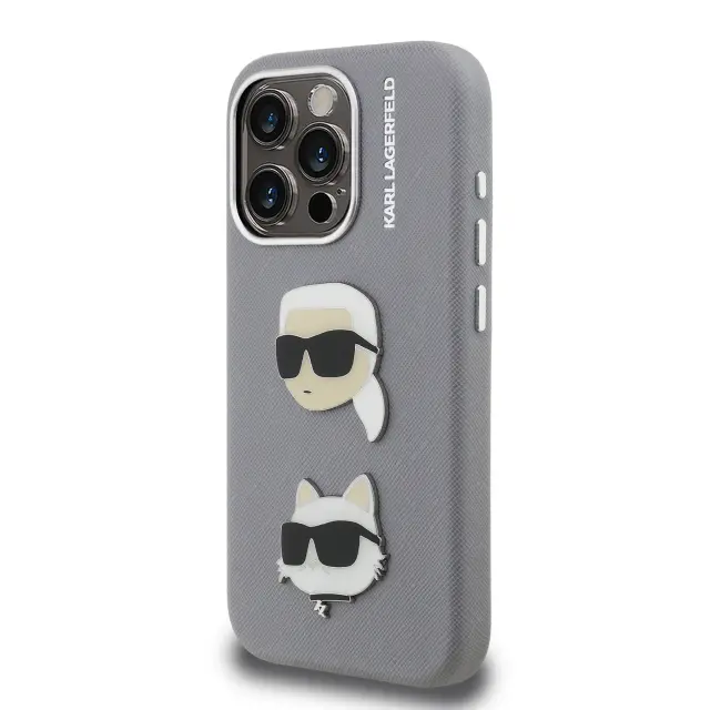 Karl Lagerfeld Grained PU K&CH Heads Case for iPhone 15 Pro Grey 2