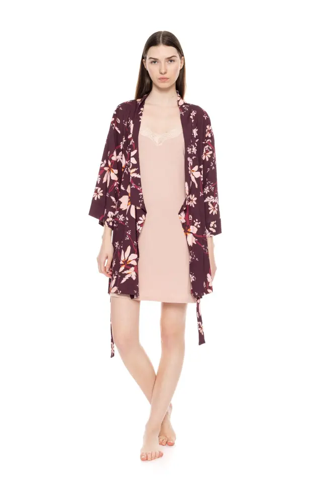 W1542 - Type - NIGHTGOWN SET 2 PCS MAGENDA FLOWER - M 3