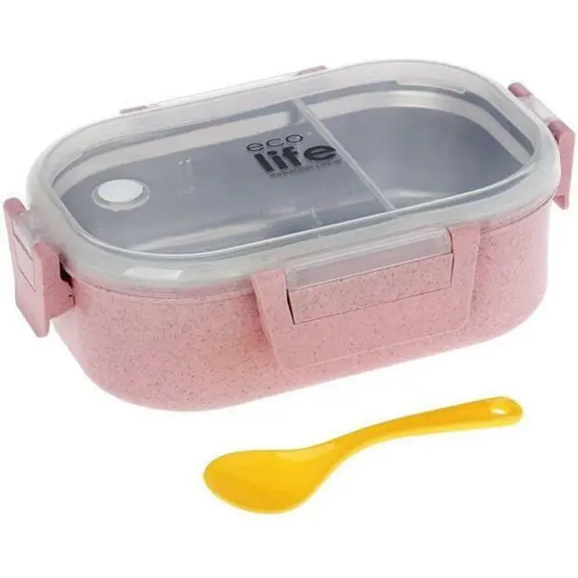 Ecolife Ανοξείδωτο Φαγητοδοχείο Με Χώρισμα 900ml Light Pink 33-BO-9073 2