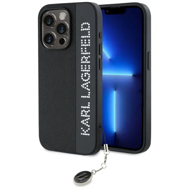Karl Lagerfeld® Saffiano Rhinestone Charm Θήκη για iPhone 15 Pro Max- Black