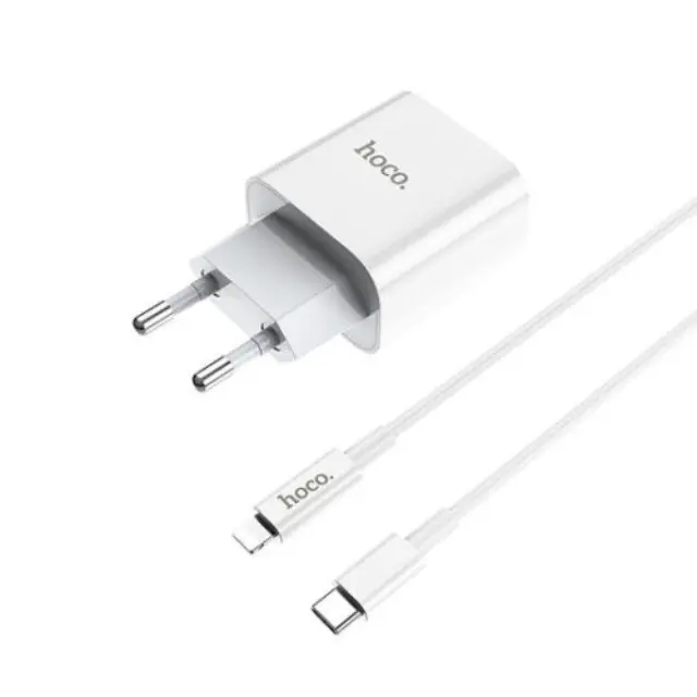 Hoco Φορτιστής με Θύρα USB-C και Καλώδιο USB-C - Lightning 30W Power Delivery / Quick Charge 3.0 / Quick Charge 2.0 Λευκός (C76A Pro)