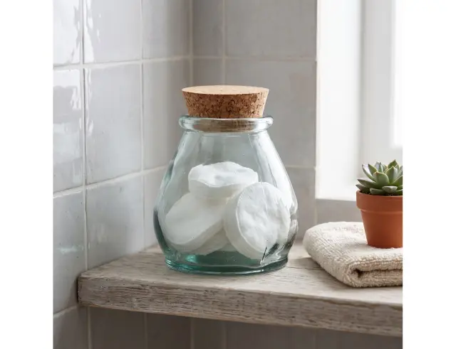 Δοχείο με πώμα φελλού Glass Drops Sac (5919) Aπό 100% ανακυκλωμένο γυαλί, Xωρητικότητας 380ml, Διαστάσεων Ø 10 x Υ 10 cm 5919