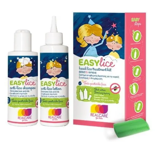 REAL CARE Easylice ΚΙΤ Αντιφθειρικής Θεραπείας : Λοσιόν 125ml, Σαμπουάν 125ml και Χτένα για Κόνιδες