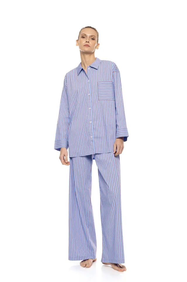 Pink Label Pyjama Buttoned Stripe γυναικείο σετ χειμερινή πυτζάμα με ρίγες W1908-1