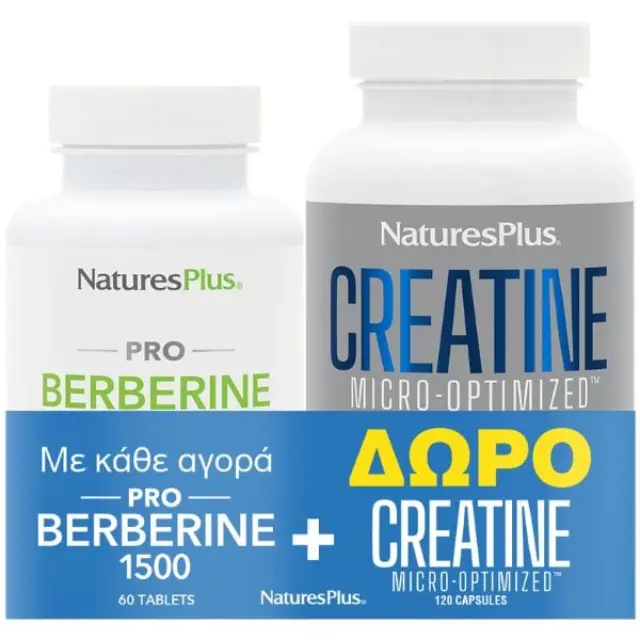 Natures Plus Promo Pro Berberine 1500mg 60tabs & Δώρο Creatine Micro-Optimized 120caps