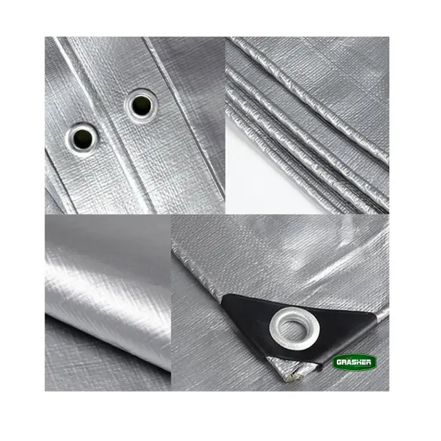 Grasher Αδιάβροχος μουσαμάς-τέντα με κρίκους 120gr/m² 4x5m Γκρί / 100155 2