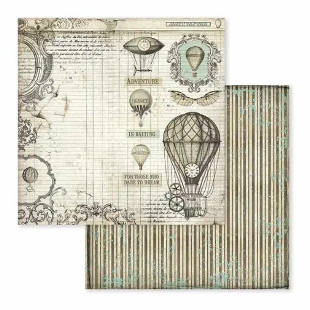 Χαρτί scrapbooking διπλής όψης 30x30cm Stamperia, Voyages Fantastiques, Air Balloon