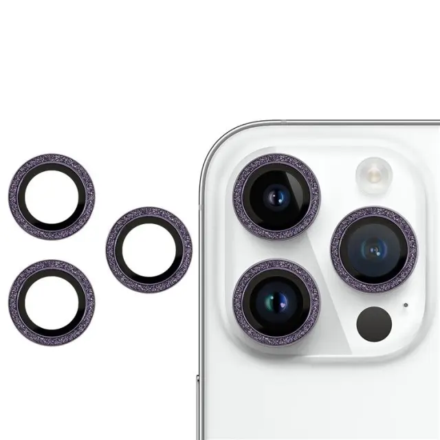 Προστασία Κάμερας Tempered Glass για το iPhone 14 Pro / 14 Pro Max - 2 Set Purple Glitter OEM
