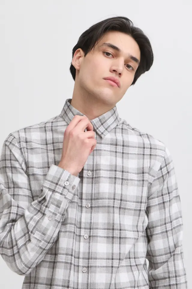 Casual Friday Ανδρικό Πουκάμισο Καρό 20505585 – Mid Grey Melange - M 3
