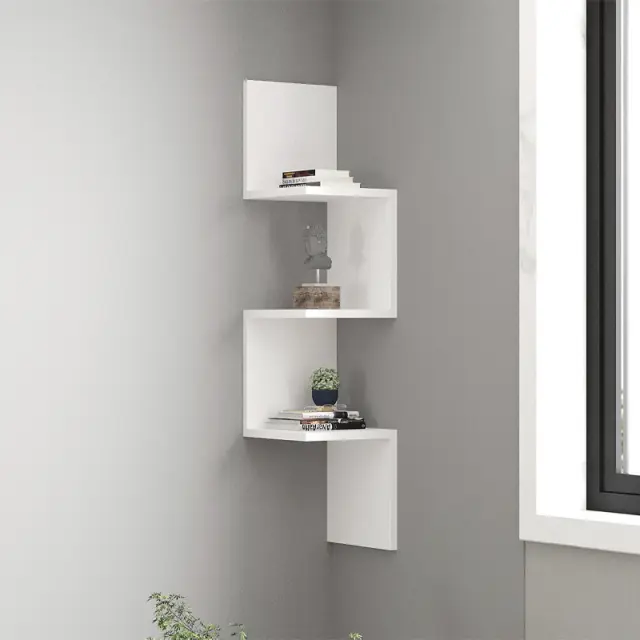 Ραφιέρα τοίχου γωνιακή Zikzak Megapap χρώμα λευκό 25x25x105,4εκ.
