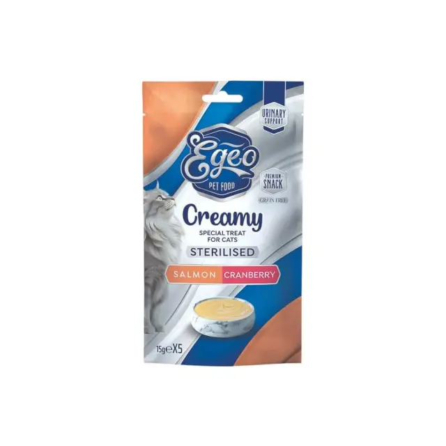 Egeo Cat Sterilised Λιχουδιά Σε Κρέμα Με Σολομό & Κράνμπερι (5x15gr) Μονόχρωμο
