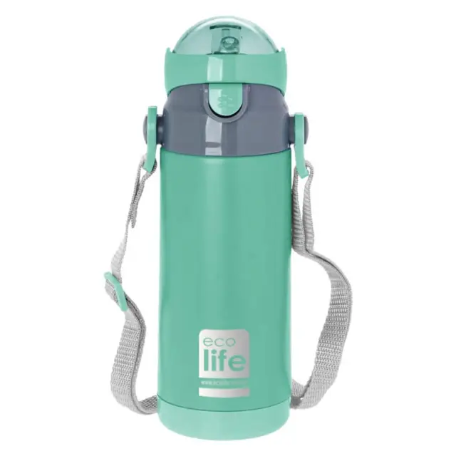 Ecolife Kids Thermos Mint Ανοξείδωτο Παγούρι Θερμός με Καλαμάκι 400ml