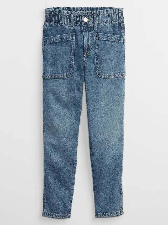 Μπλε Παιδικό High Rise Mom Jean Παντελόνι με Washwell dark wash