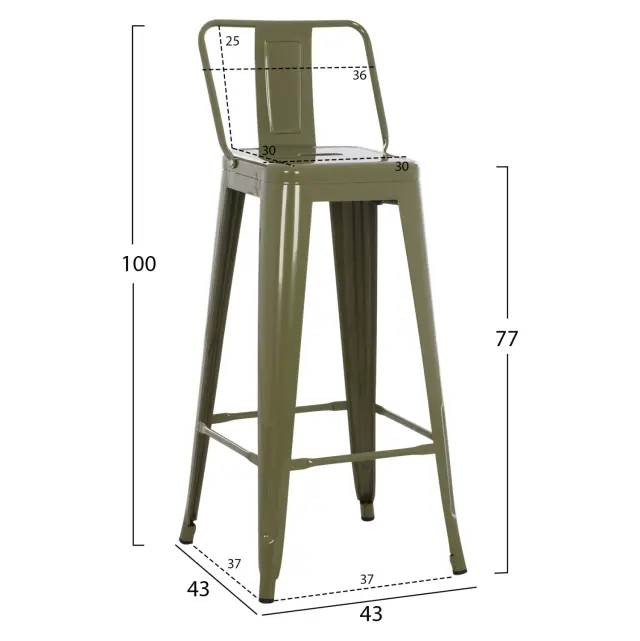 ΣΚΑΜΠΟ BAR ΜΕΤΑΛΛΙΚΟ ME ΠΛΑΤΗ ΣΕ DARK OLIVE GREEN FB98643.03 43Χ43Χ100εκ. 2