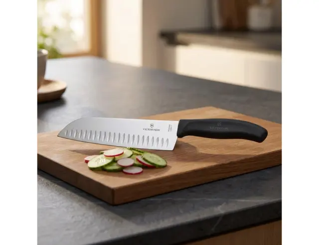 Μαχαίρι Santoku Victorinox Swiss Classic με αυλακώσεις και μήκος λεπίδας 17cm - Black6.8523.17B