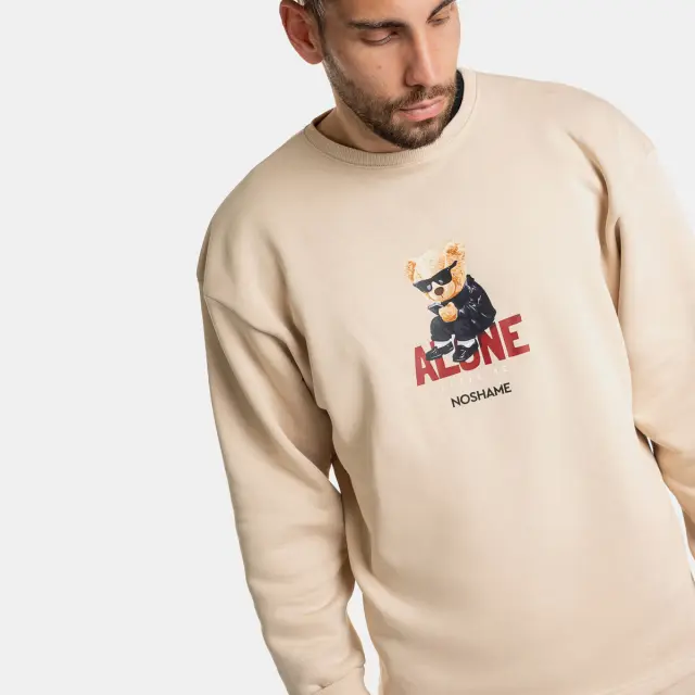 Φούτερ Noshame® Μπέζ με τύπωμα Teddy Alone - 512519 - XL