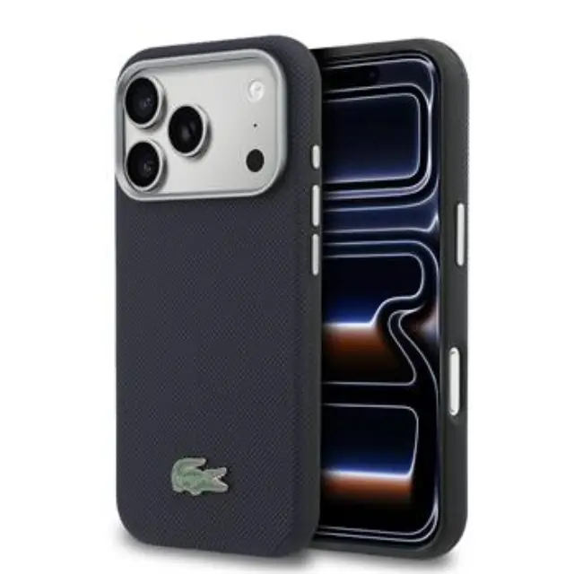 Lacoste PVC Petit Pique Semi Wrap MagSafe Case for iPhone 17 Pro Navy