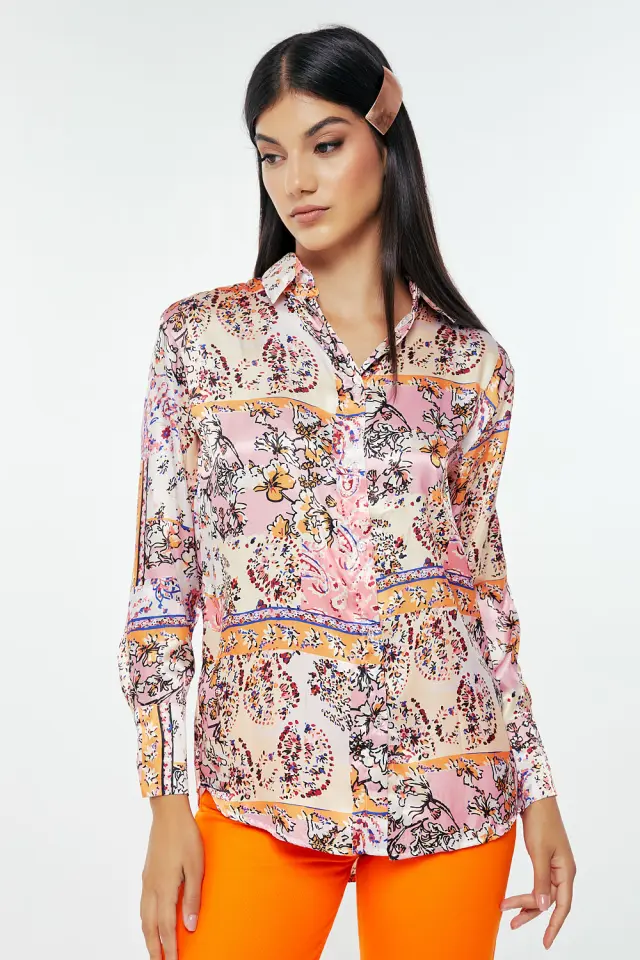 Πουκάμισο Σατέν Flower Print Ροζ