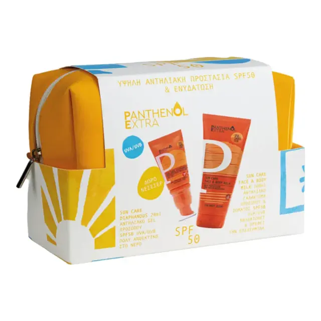 Panthenol Extra Promo Diaphanous Aντηλιακό Προσώπου SPF50, 20ml, Αντηλιακό Γαλάκτωμα Σώματος & Προσώπου SPF50, 100ml & Δώρο Νεσεσέρ, 1τεμ, 1σετ