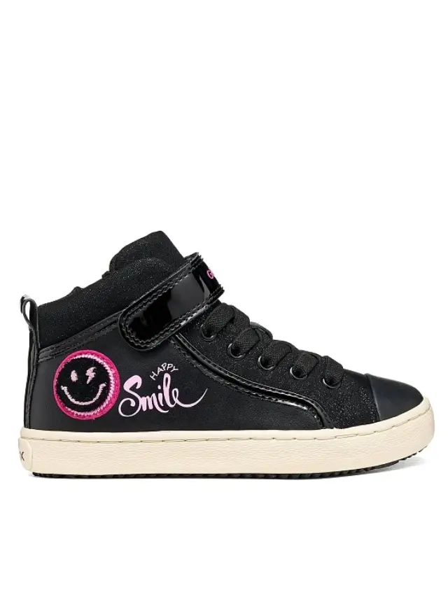 Παιδικό Παπούτσι για Κορίτσι Geox J Kalispera Girl Black Happy Smile (Μεγέθη 26-36) ΜΑΥΡΟ