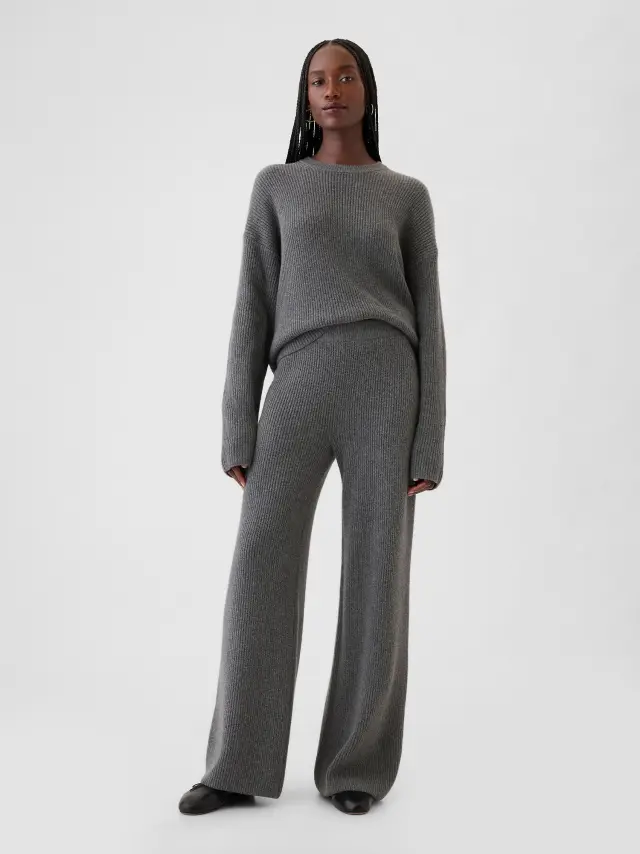 Γκρι CashSoft Shaker-Stitch Παντελόνι Charcoal grey