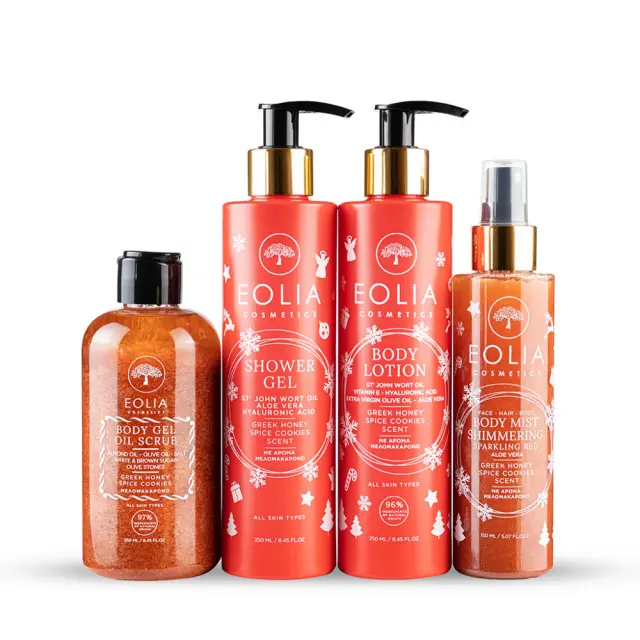 Eolia Cosmetics Christmas Gift Box Shower gel, Body Lotion, Body Oil Scrub & Body Mist Μελομακάρονο 250ml 3