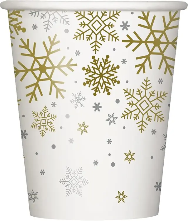 Ποτήρια Χάρτινα Silver Gold Snow Paper 266 ml / 8 τεμ